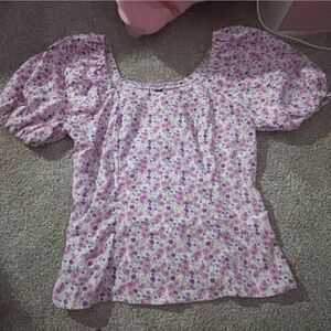 Allegra-k Women's Floral Rutched Puff Sleeve Top